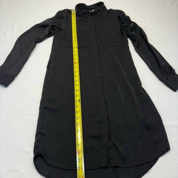 H&M Black Mini Dress. Black hidden front button down. Gold accent cuff buttons - Picture 5 of 8